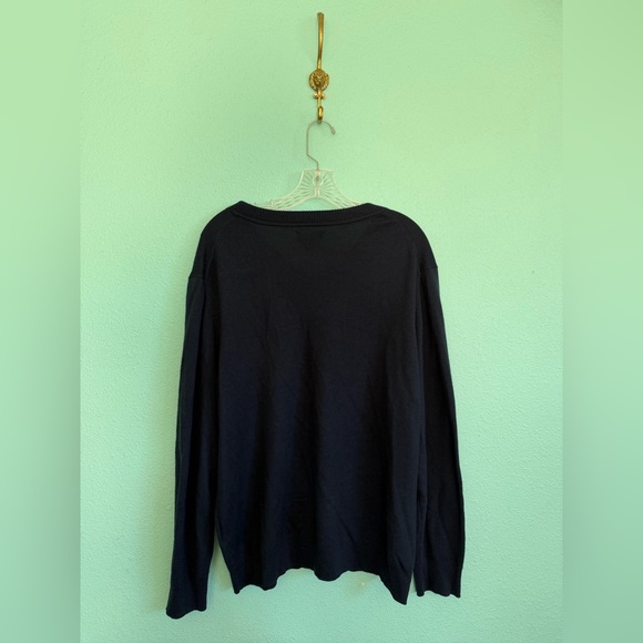 Alfani Lightweight Merino Wool Blend V-Neck Sweater, Navy - Picture 3 of 4